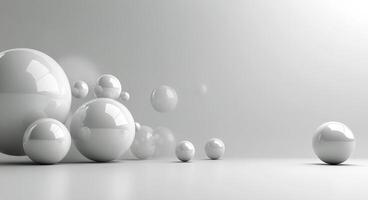 White spheres scattered on a smooth surface in a minimalist interior design setting photo