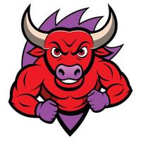 A red bull mascot with horns and a purple shield vector