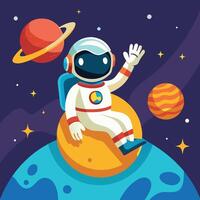 An astronaut sitting on the moon with his hand up vector