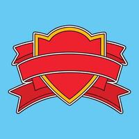 Red shield with red ribbon on blue background vector
