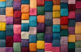 Colorful felt squares arranged in a vibrant patchwork pattern for crafting photo