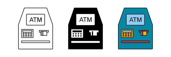 set of ATM icons, symbols of financial transaction machines. modern design isolated on white background vector