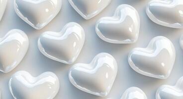 Glossy white heart-shaped decorations arranged neatly on a soft background for festive occasions photo