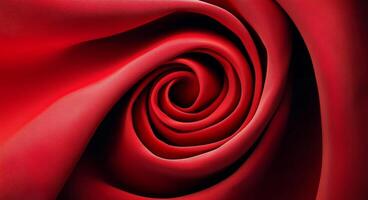Close-up of a vibrant red rose petal displaying intricate details and natural curves in soft light photo