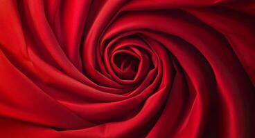 Close-up of a vibrant red rose petal displaying intricate details and natural curves in soft light photo
