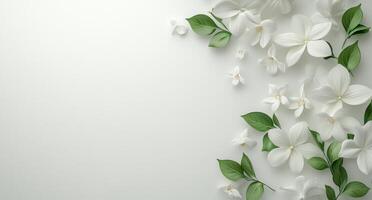 Elegant white flowers arranged artistically on a light background for creative design purposes photo