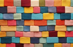 Colorful felt squares arranged in a vibrant patchwork pattern for crafting photo