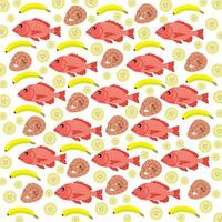 worms, fish and fruit as a pattern background vector