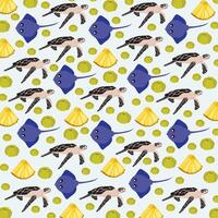 stingrays, turtles and fruit as a pattern background vector