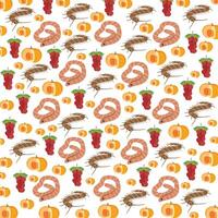 worms, centipedes with rambutan and pumpkin as a pattern background vector
