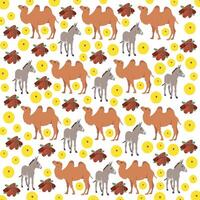 camel, zebra with fruit as a pattern background vector