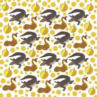 crocodile, anaconda with durian and orange as a pattern background vector