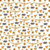 mouse, owl with fruit as a pattern background vector