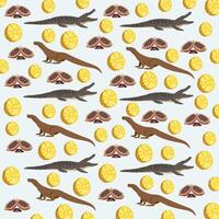 crocodile, komodo and fruit as a pattern background vector