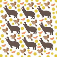 hippopotamus, birds and fruit as a pattern background vector