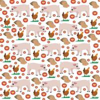 pig, chicken with wheat and tomatoes as a pattern background vector