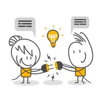 Business people combine their ideas. Solution, problem solving, answer to a difficult question or creativity. vector