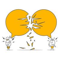 Business people cannot get along with each other. Breakdown of business communication. vector