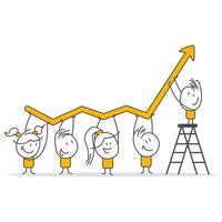 Businessman and employee team help rising arrow graph grow. vector