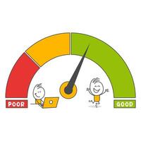 Business performance. Businessman points to performance chart. vector