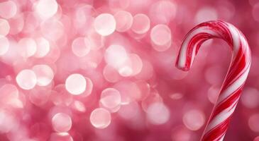 Sweet candy canes create a festive heart shape on a sparkling pink background for the holidays photo
