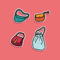set of bag, type of bag collection design illustration sticker style isolated in a red background vector