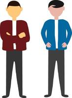 Two men standing in front of a white background vector