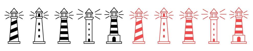 lighthouse icon mercusuar lighting for ship in ocean guide in cliff near beach vector