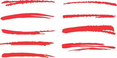 Set of red hand drawn brush strokes isolated on a white background vector