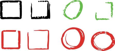 Doodle chalk check mark circle border set vector