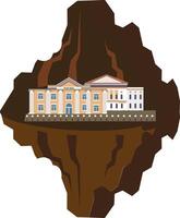 A building in the shape of a mountain with a large rock vector