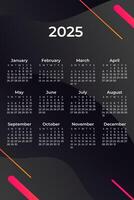 2025 Calendar with abstract background. vector