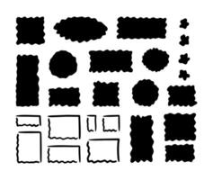 Doodle black wavy curve edge frame. Hand drawn wave rectangle borders. Brush drawn squares. Bullet journal elements vector