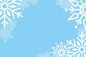 Winter background with white snowflakes on a light blue backdrop, featuring a blank central area for text or design elements vector