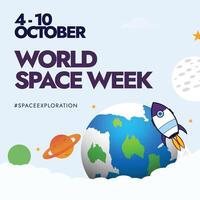 World Space Week. 4 to 10 October World space week celebration banner with earth globe, spaceship, planets icons vector
