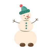 Cheerful snowman in a green hat. Isolated element for design of cards, patterns, banners. Christmas and New Year character. illustration. vector