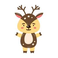 Cute Christmas reindeer in childrens style. Arms to the sides. Isolated element for design of cards, patterns, banners. Christmas and New Year character. illustration. vector