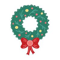 Christmas wreath with red bow. Isolated element for design of cards, patterns, banners. Christmas and New Year. illustration. vector