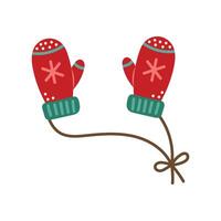 Red mittens with snowflakes. Isolated element for design of cards, patterns, banners. Christmas and New Year. illustration. vector