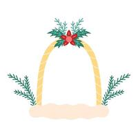 Christmas arch with branches and poinsettia. Isolated element for design of cards, patterns, banners. Christmas and New Year. illustration. vector
