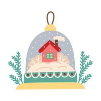 Cute house in a glass dome. Isolated element for design of cards, patterns, banners. Christmas and New Year. illustration. vector