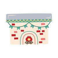 decorated Christmas fireplace with fire. Isolated element for design of cards, patterns, banners. Christmas and New Year. illustration. vector