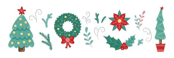 Christmas Plant Element Set. Hand drawn design elements. For postcards, patterns and banners. Christmas and New Year. Isolated illustration. vector