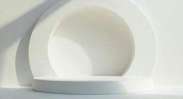 Modern minimalist stage design featuring circular backdrop in soft lighting photo