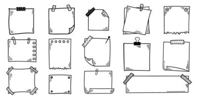 Hand drawn memo paper sheet icon set in flat style. Doodle sketch illustration on isolated background. Doodle page sign business concept. vector