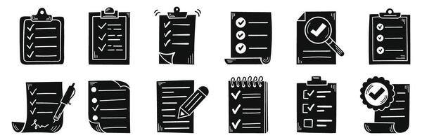Hand drawn memo paper sheet icon set in flat style. Checklist illustration on isolated background. To do list sign business concept. vector