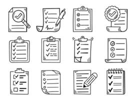 Hand drawn memo paper sheet icon set in flat style. Checklist illustration on isolated background. To do list sign business concept. vector