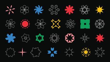 Colorful brutal shapes, simple geometric forms. Solid and contour elements of minimalist graphic design. vector