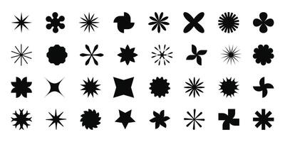 Brutal shapes, simple geometric forms. Elements of minimalist graphic design. Set of stars and flowers. vector