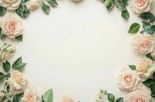 Elegant white and pink roses on a white background for a spring celebration photo